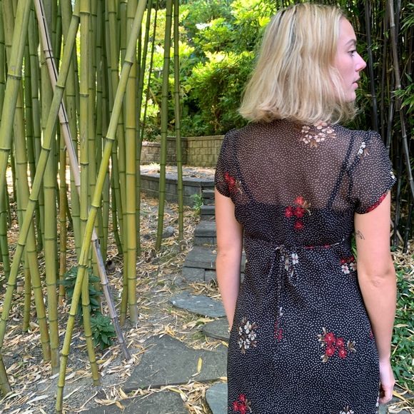 90s Floral Polka Dot Slip MIDI Dress - Picture 6 of 10